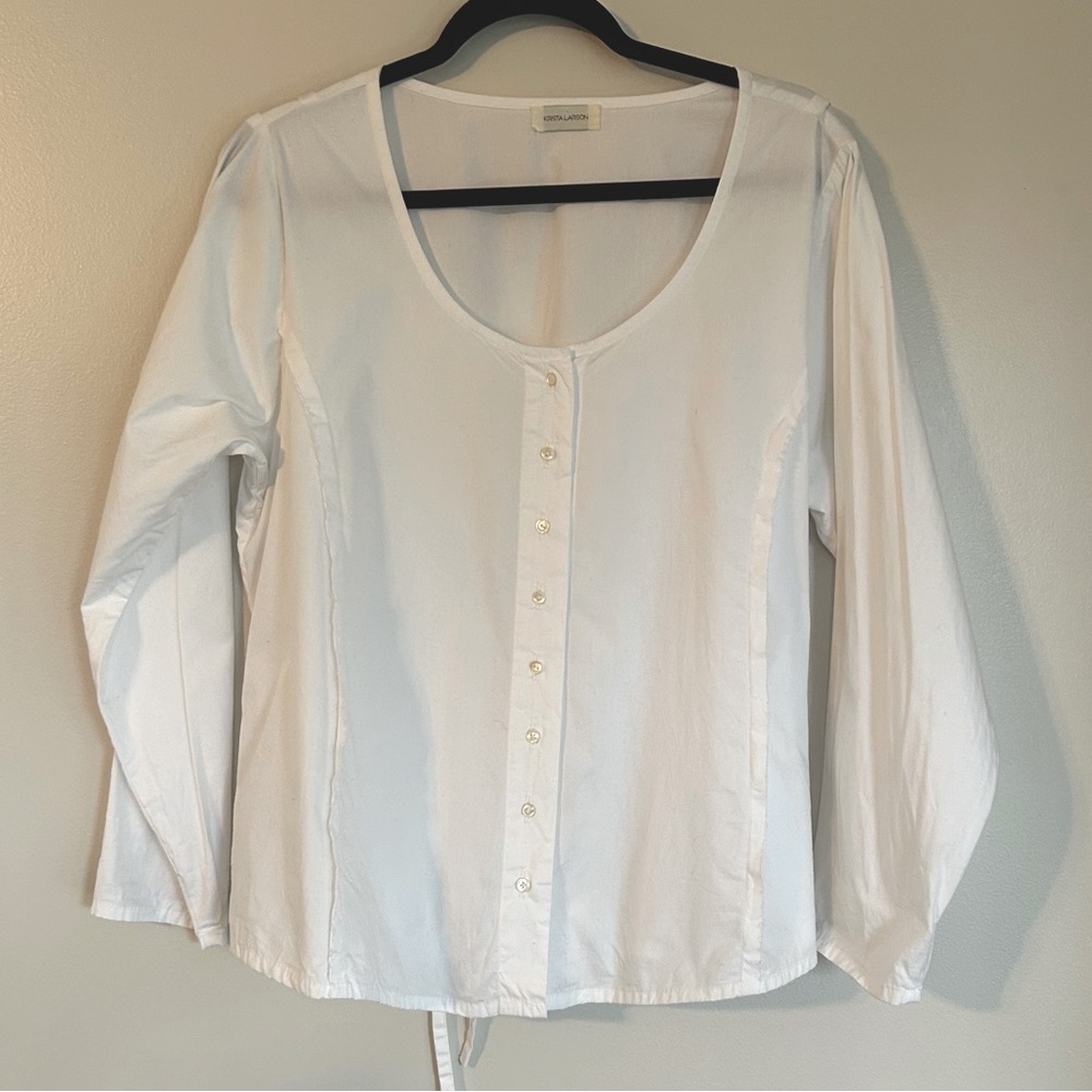 Krista Larson Designs white shirt tie back designer laggenlook